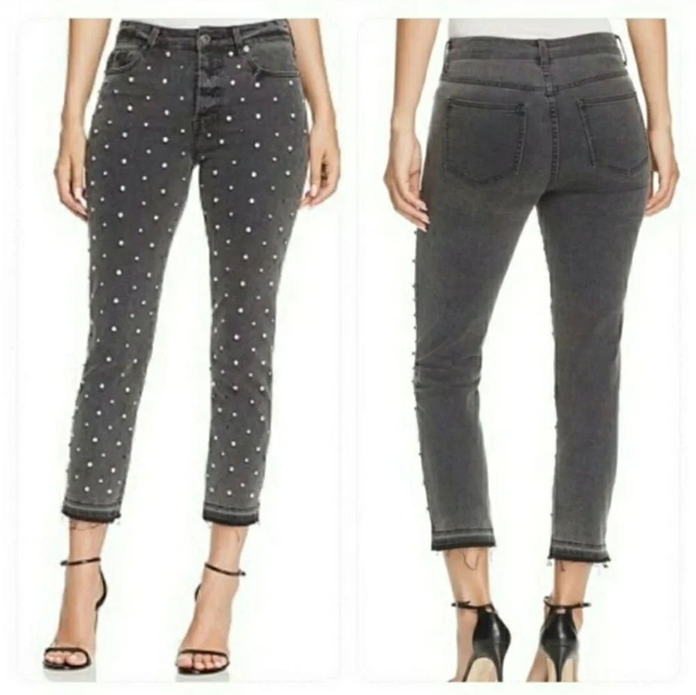 Pistola Charlie Embellished Ankle Skinny Jeans Washed Black Nwt